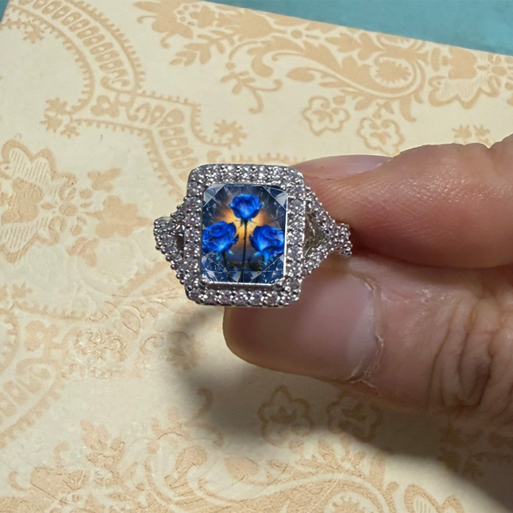 Blue Rose Square Ring