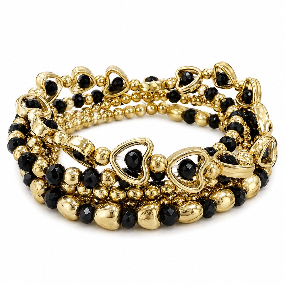 Black Heart & Bead Anklet Set