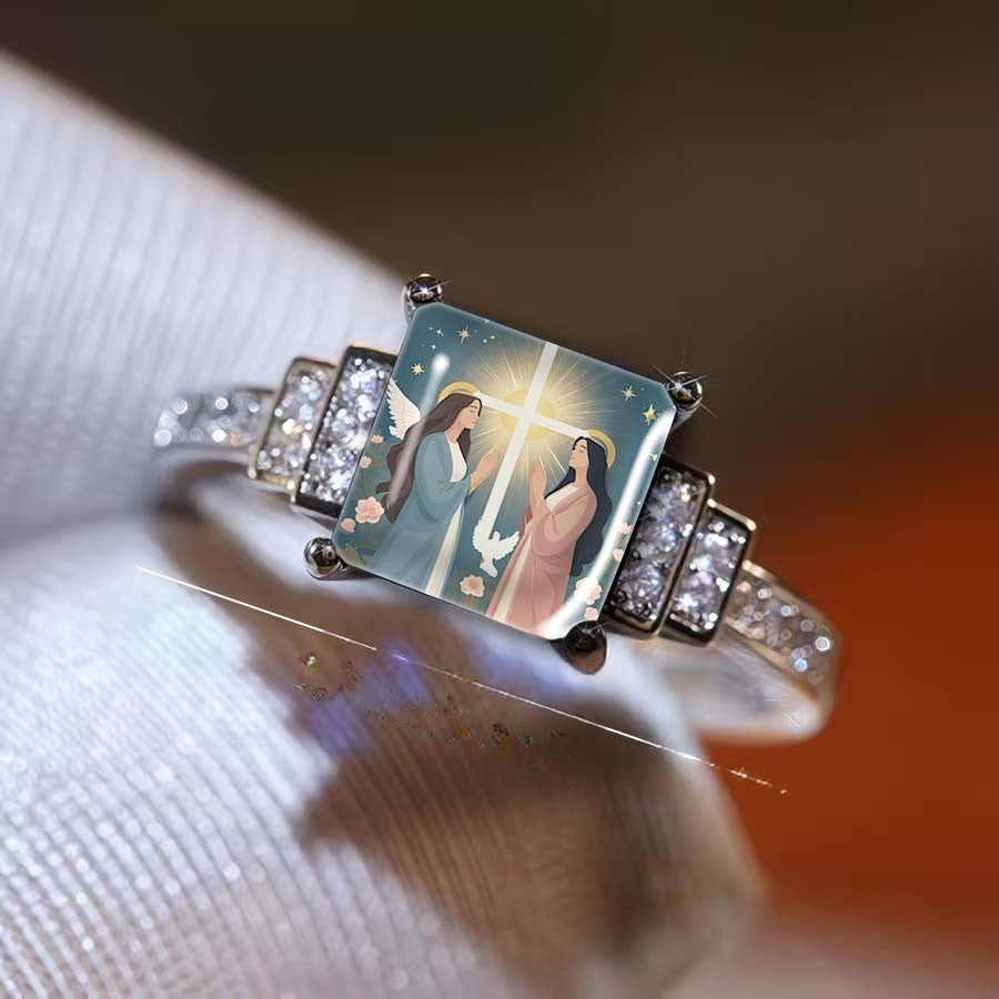 Angel & Cross Square Ring