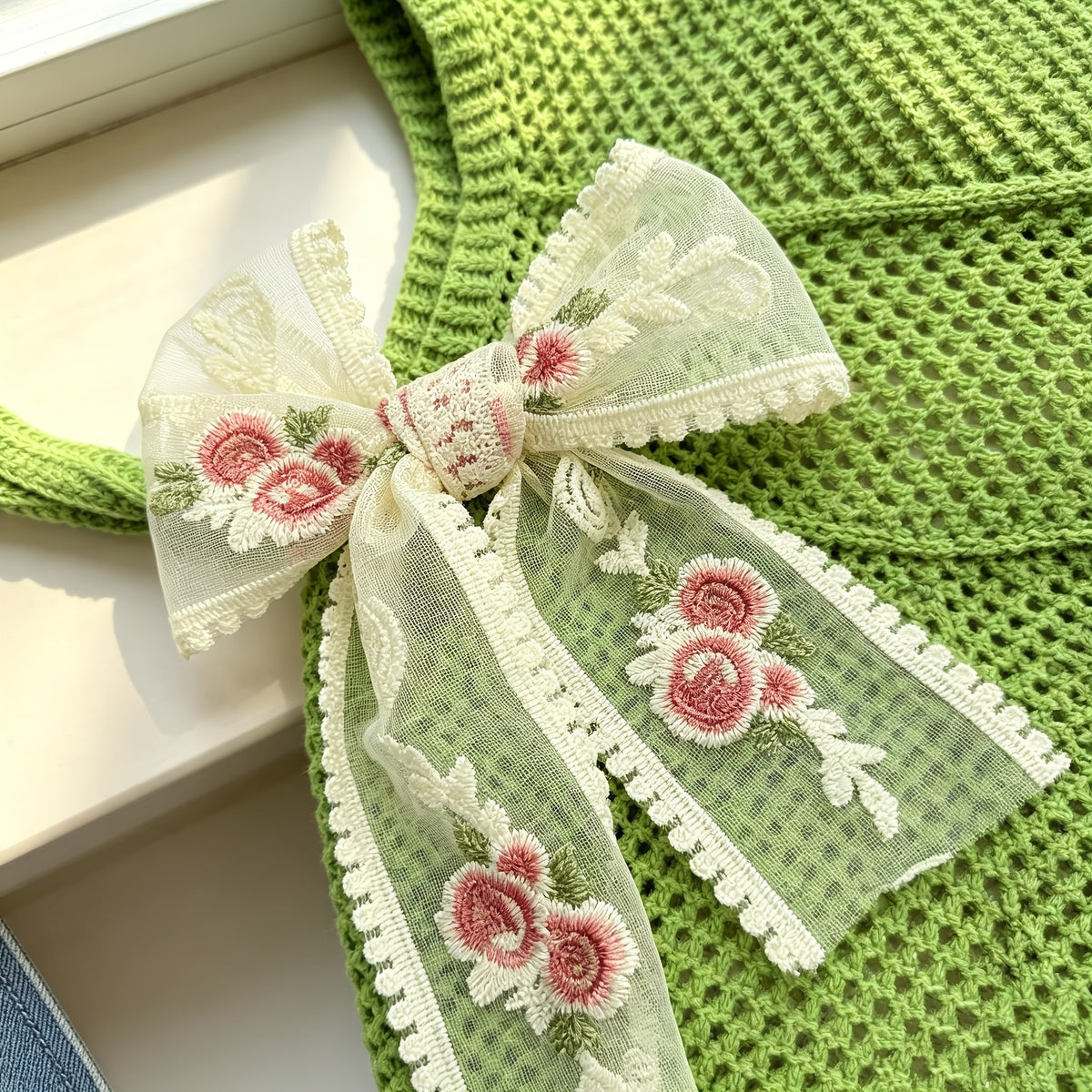 Green Crochet Bow Tote Bag