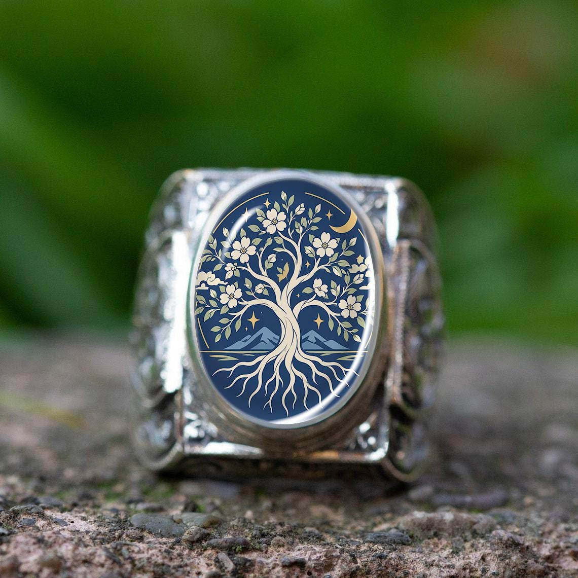 Midnight Tree of Life Statement Ring