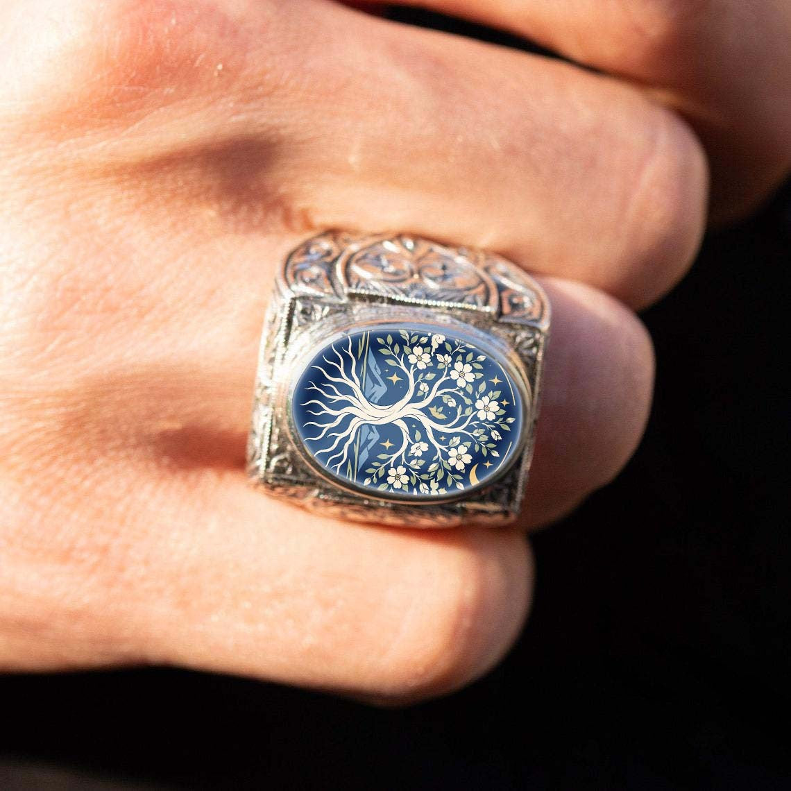 Midnight Tree of Life Statement Ring