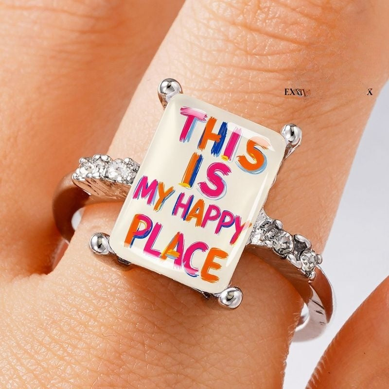 Colorful Happy Place Rectangular Ring