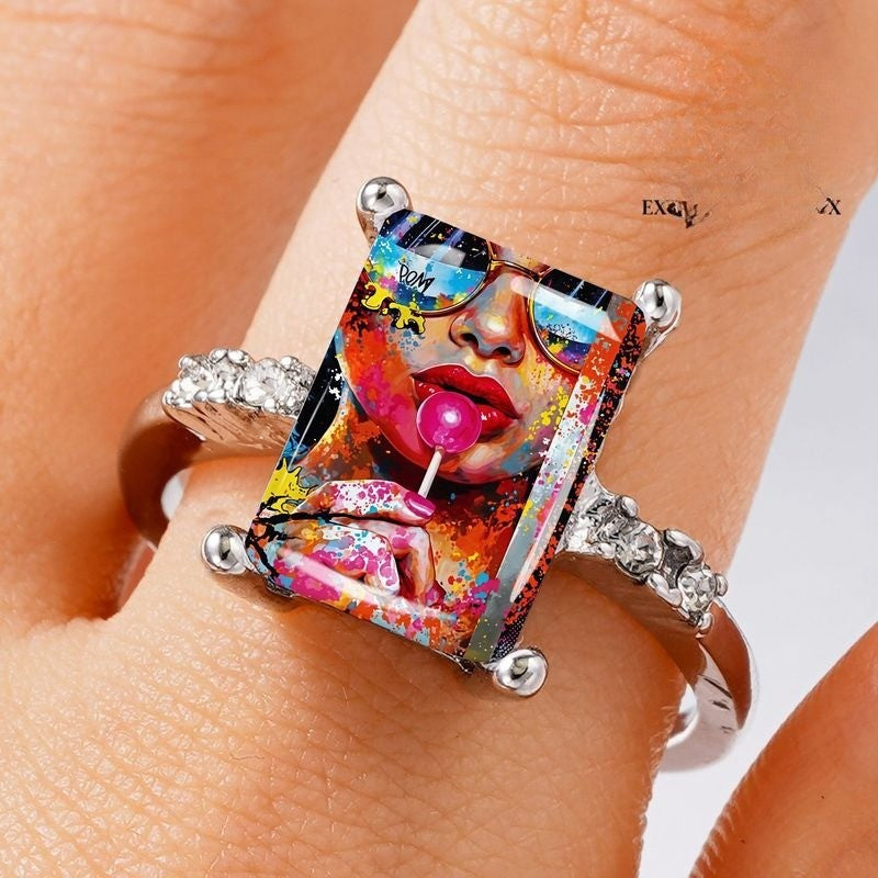 Colorful Pop Art Portrait Ring