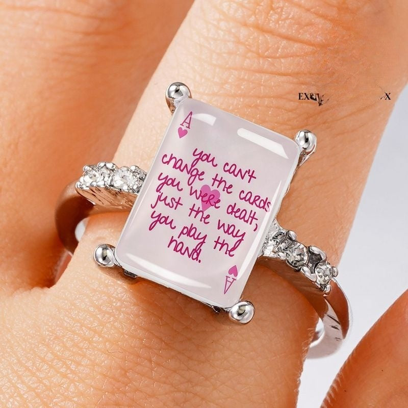 Pink Ace of Hearts Quote Ring