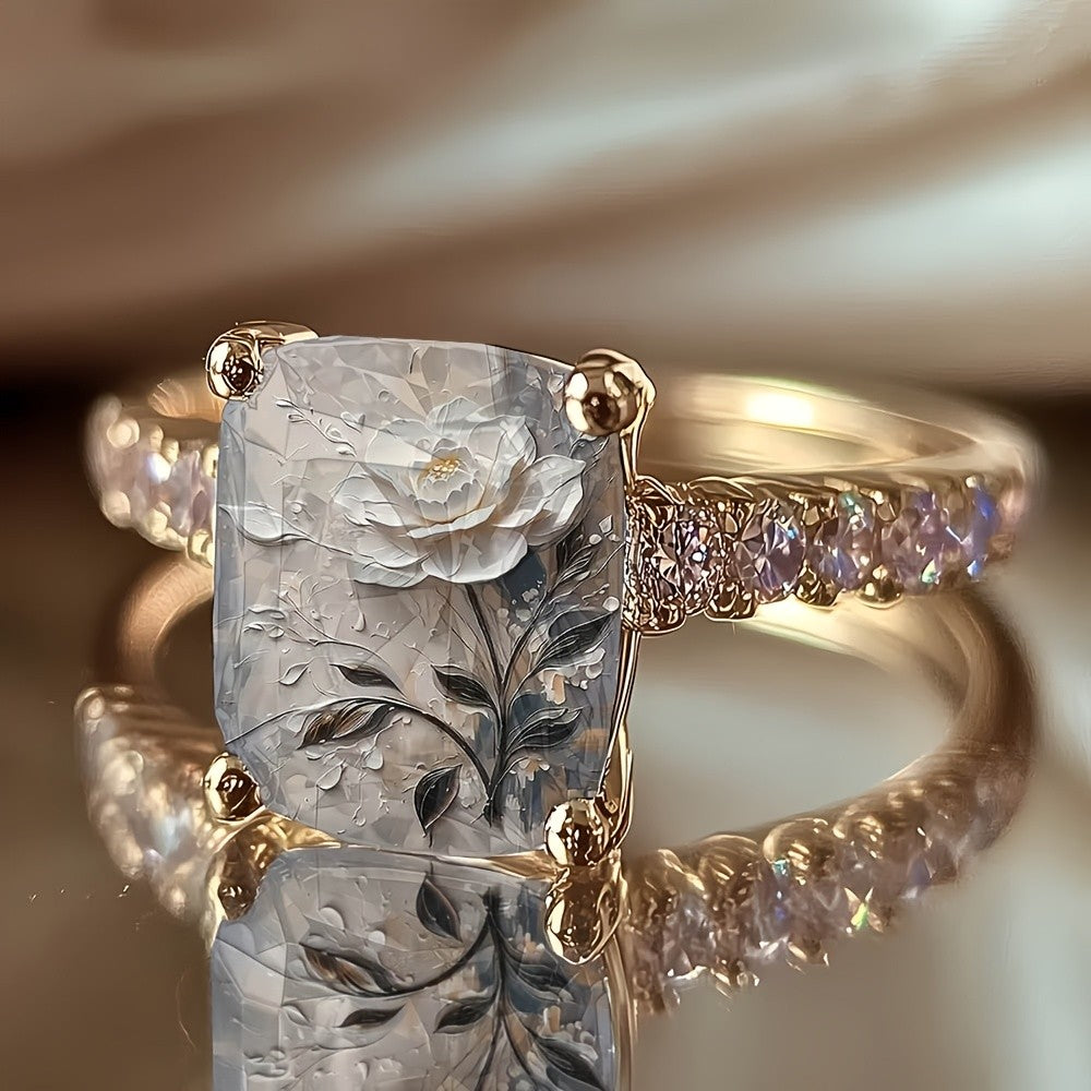 Floral Carved Square Ring