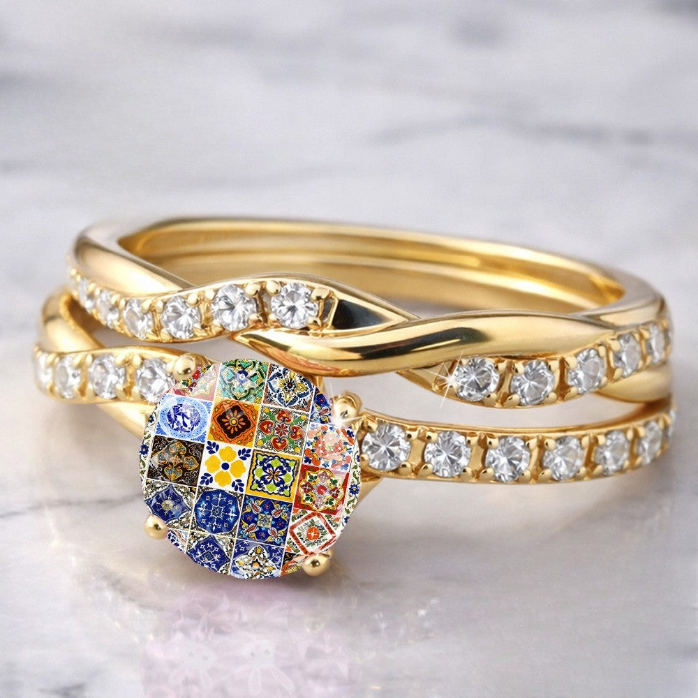 Colorful Mosaic Twisted Ring