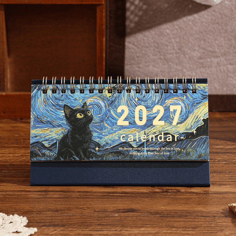 Starry Night Black Cat Desk Calendar