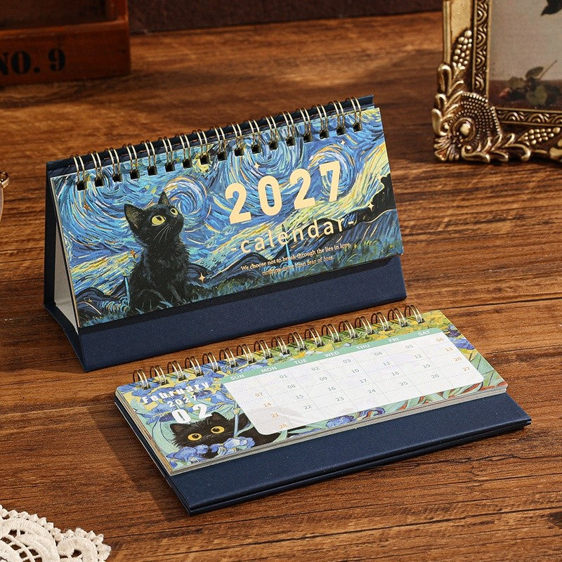 Starry Night Black Cat Desk Calendar