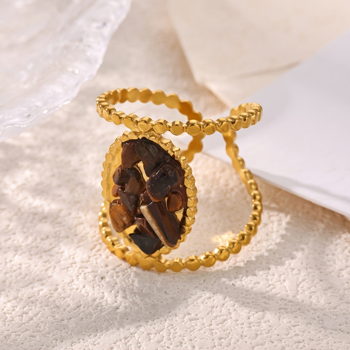 Crushed Amber Stone Oval Ring