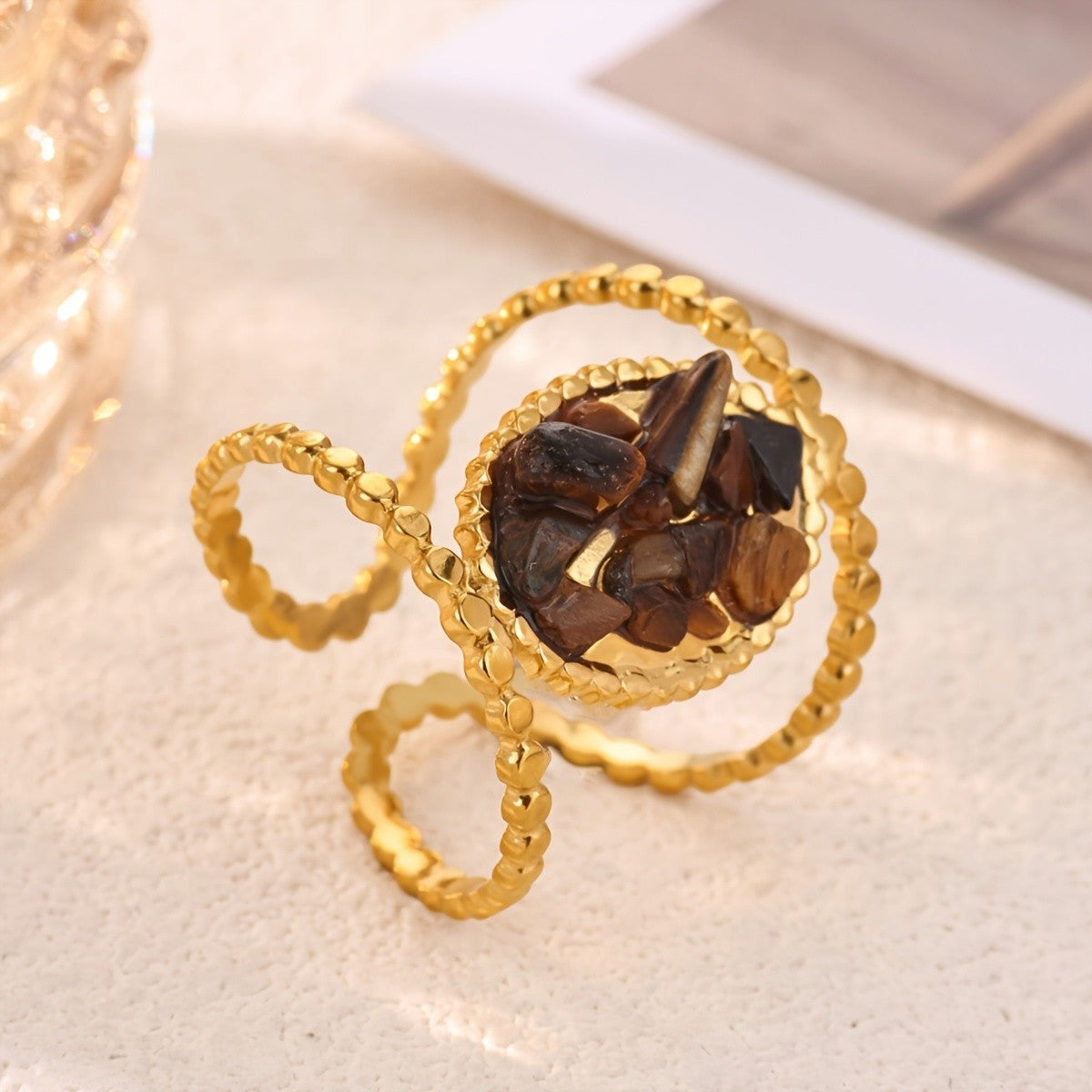 Crushed Amber Stone Oval Ring