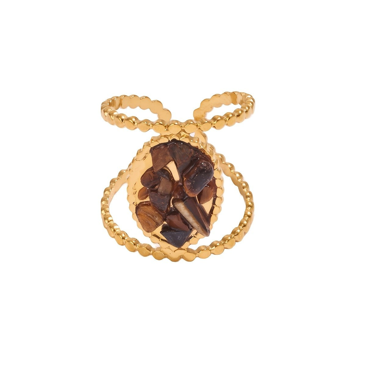 Crushed Amber Stone Oval Ring