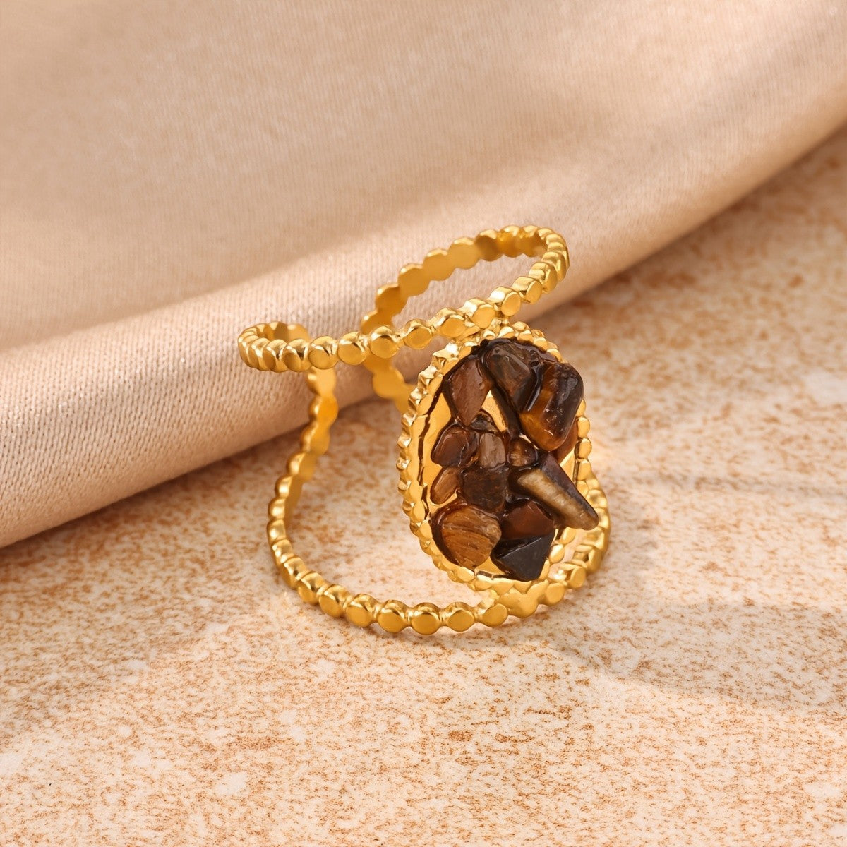 Crushed Amber Stone Oval Ring
