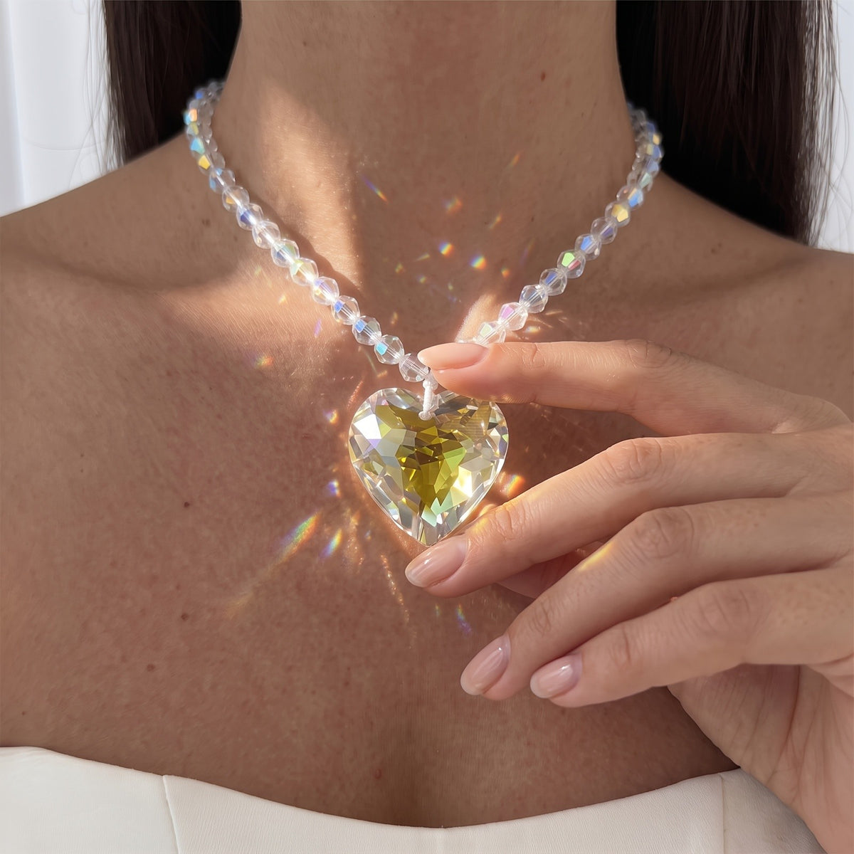 Yellow Heart Crystal Beaded Necklace