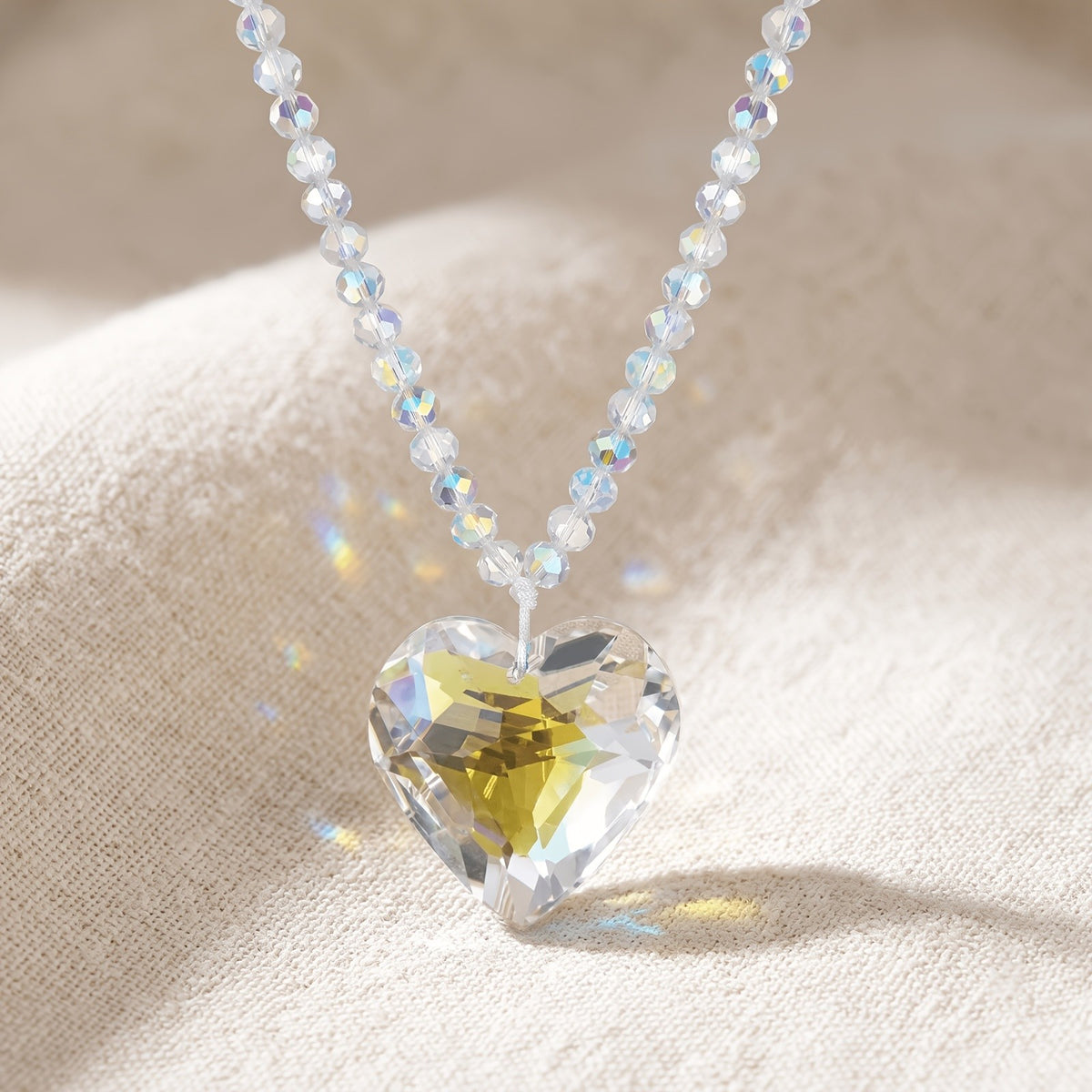 Yellow Heart Crystal Beaded Necklace