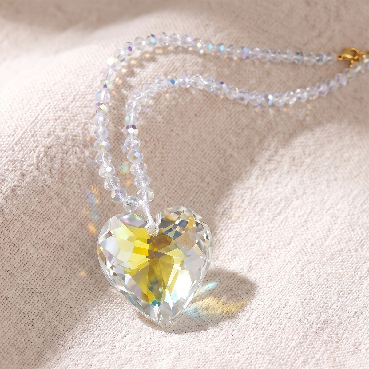 Yellow Heart Crystal Beaded Necklace