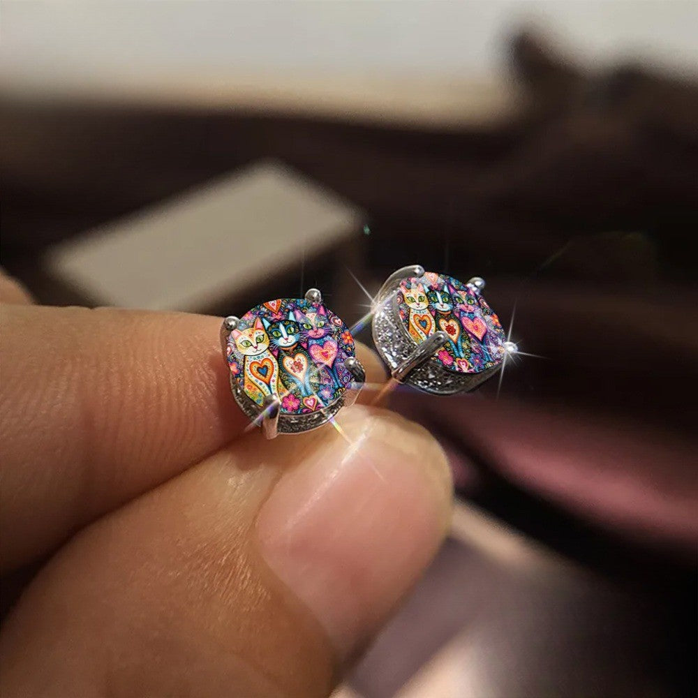 Colorful Trio Cat Stud Earrings