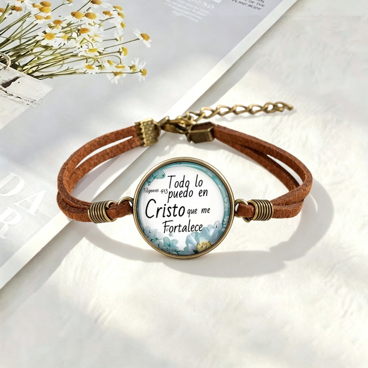 Spanish Scripture Floral Dome Bracelet