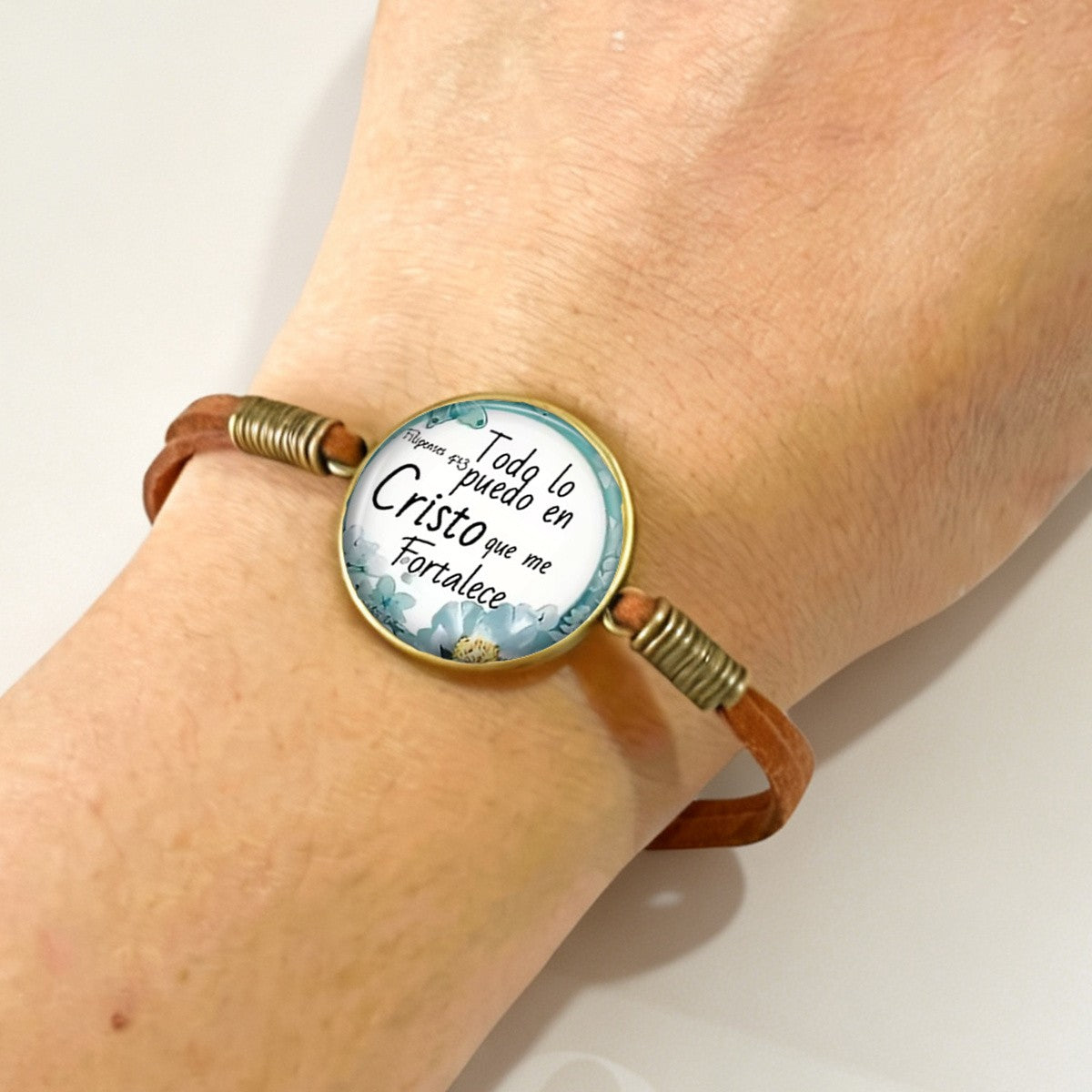 Spanish Scripture Floral Dome Bracelet