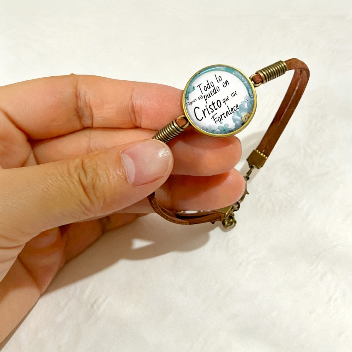 Spanish Scripture Floral Dome Bracelet