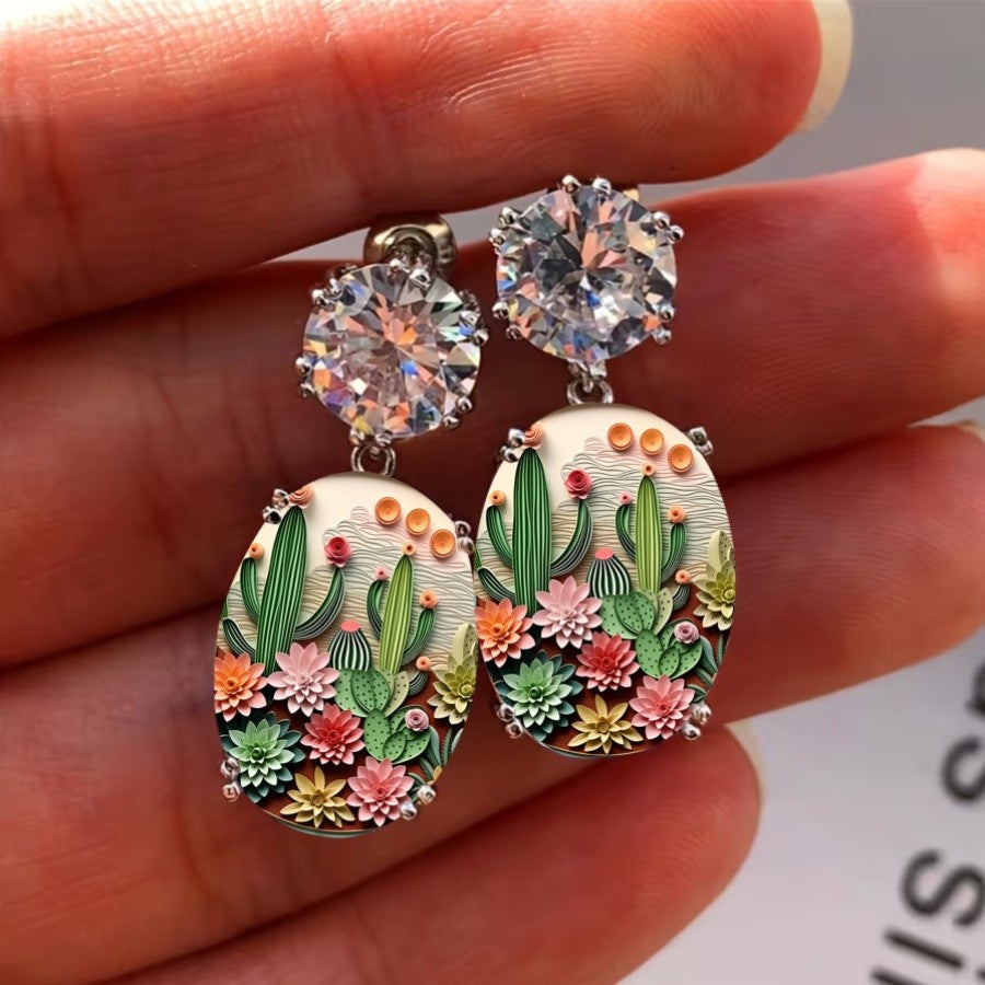 Colorful Cactus Drop Earrings