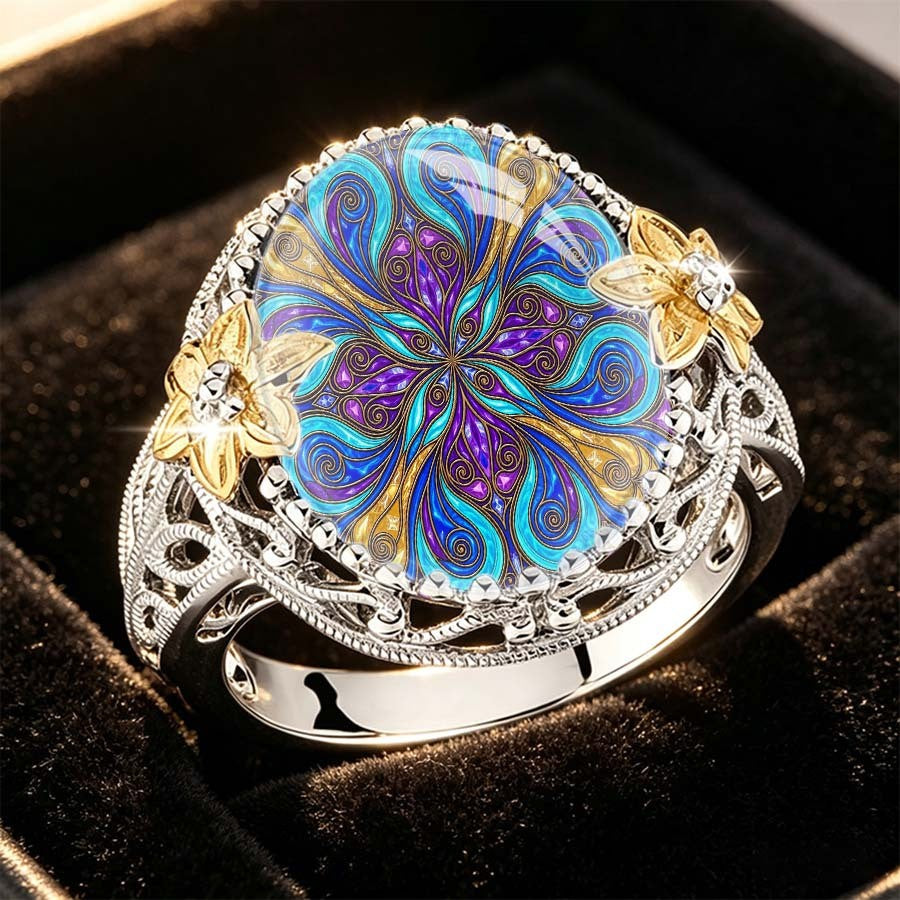 Blue Purple Floral Mandala Ring