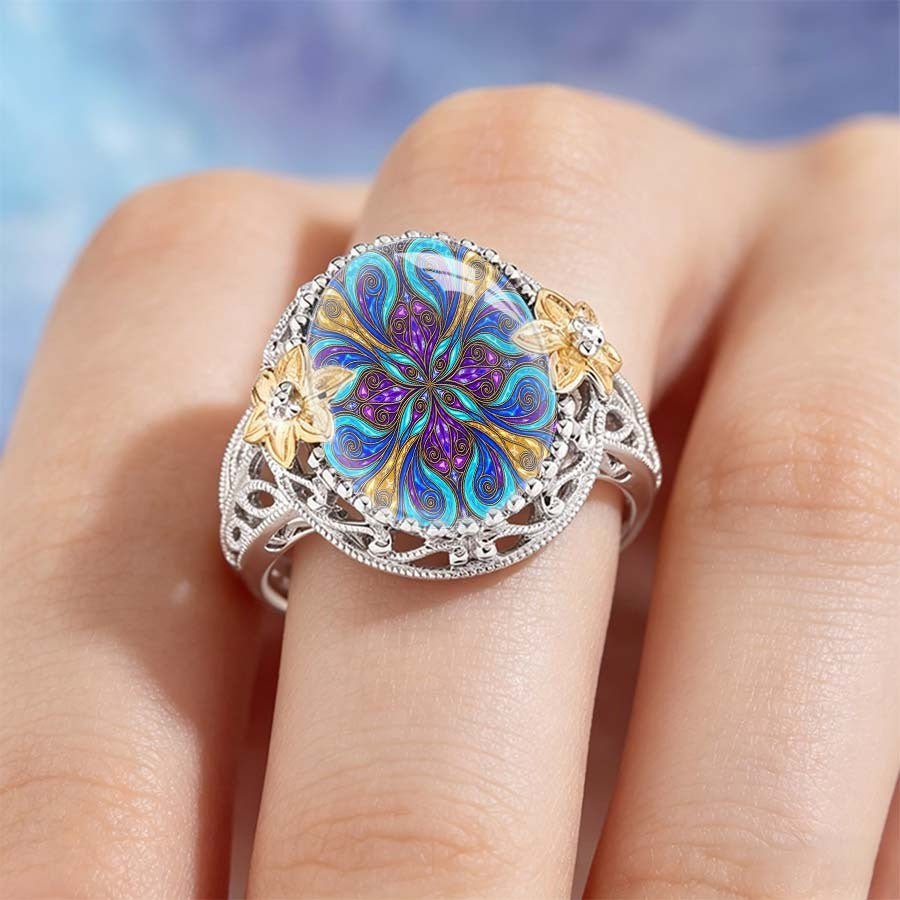 Blue Purple Floral Mandala Ring