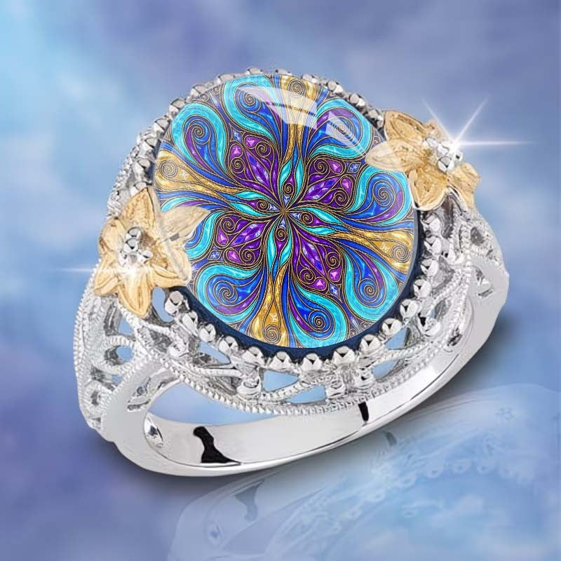 Blue Purple Floral Mandala Ring