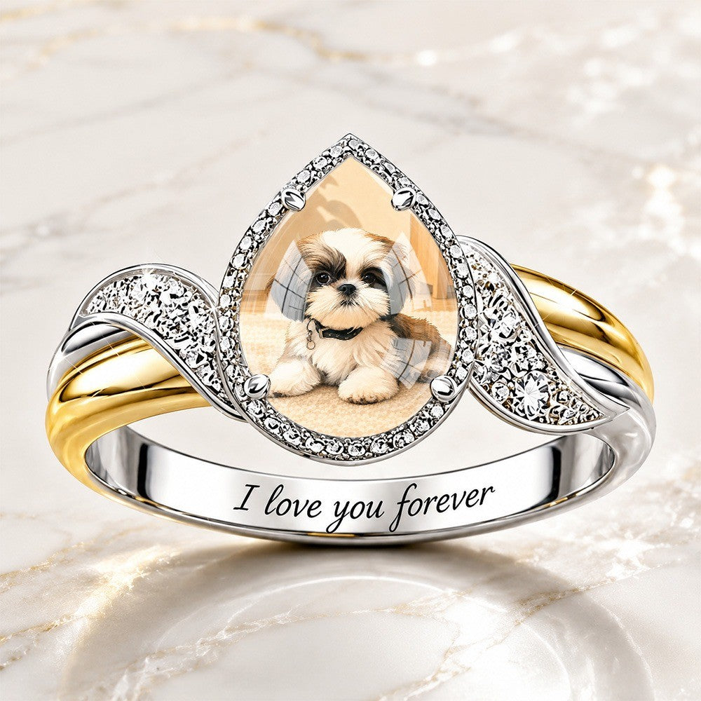 Shih Tzu Puppy Teardrop Ring
