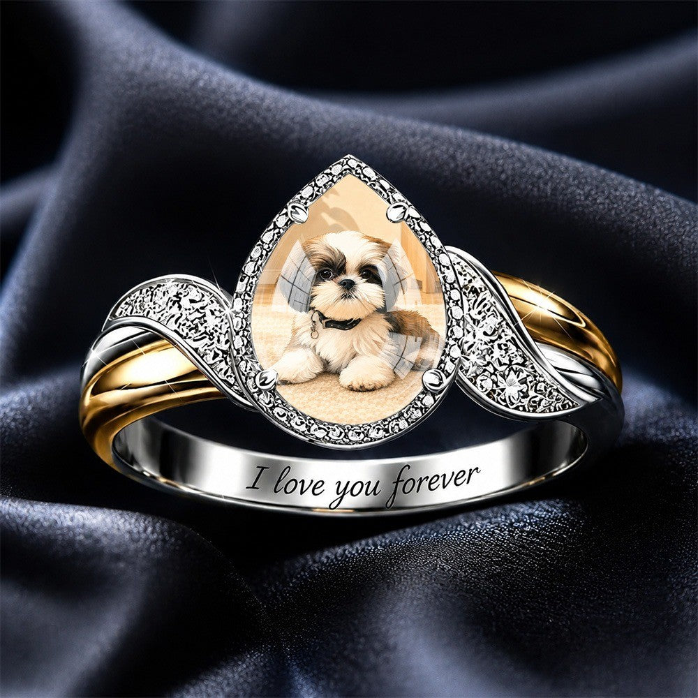 Shih Tzu Puppy Teardrop Ring