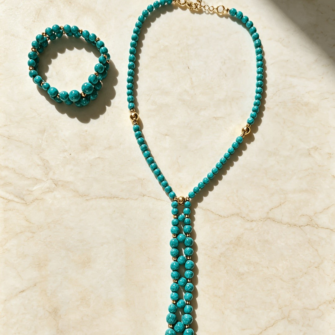 Turquoise Bead Lariat Necklace
