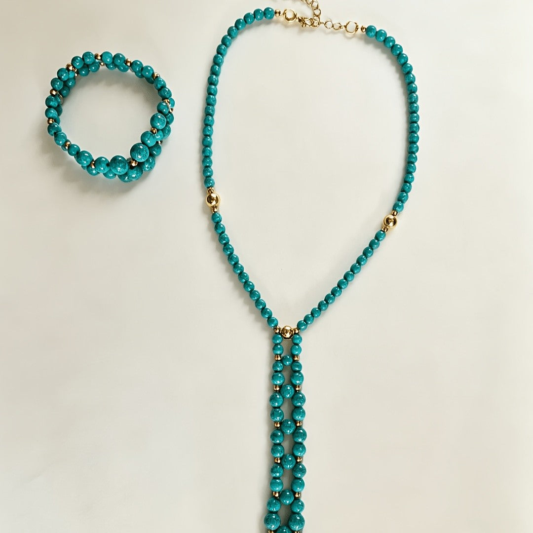Turquoise Bead Lariat Necklace