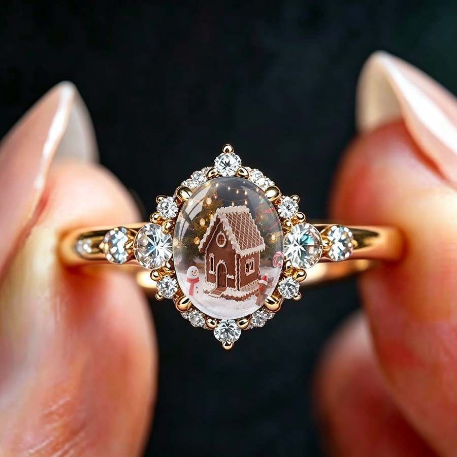 Gingerbread House Oval Ring