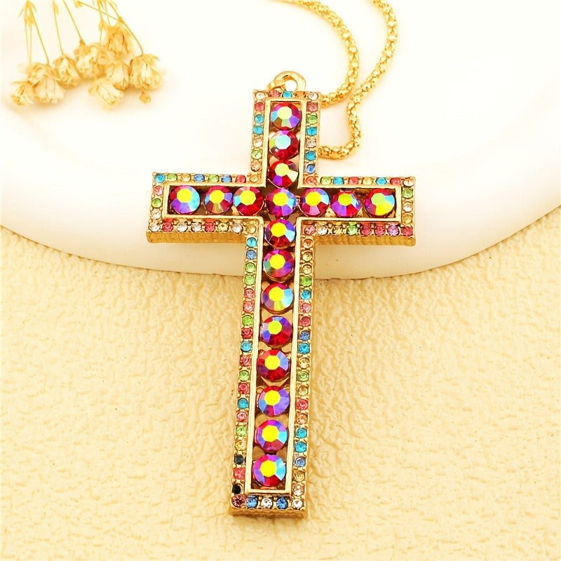 Iridescent Crystal Cross Necklace