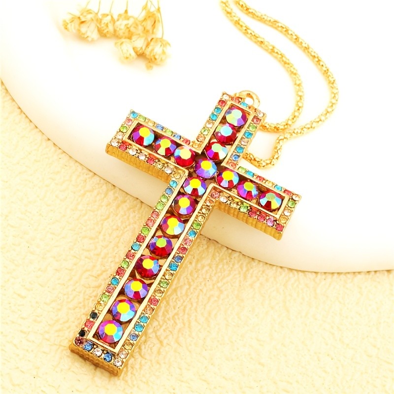 Iridescent Crystal Cross Necklace