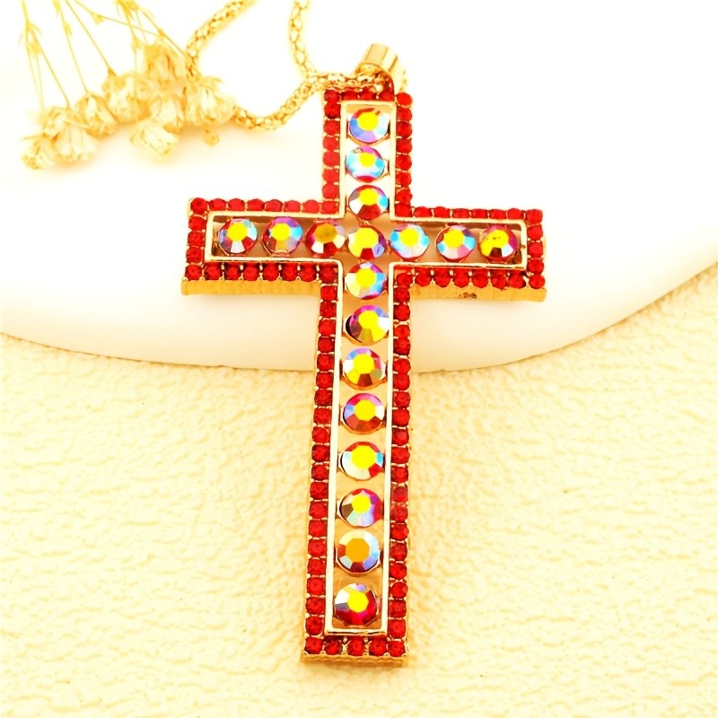 Iridescent Crystal Cross Necklace