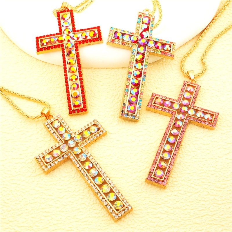 Iridescent Crystal Cross Necklace