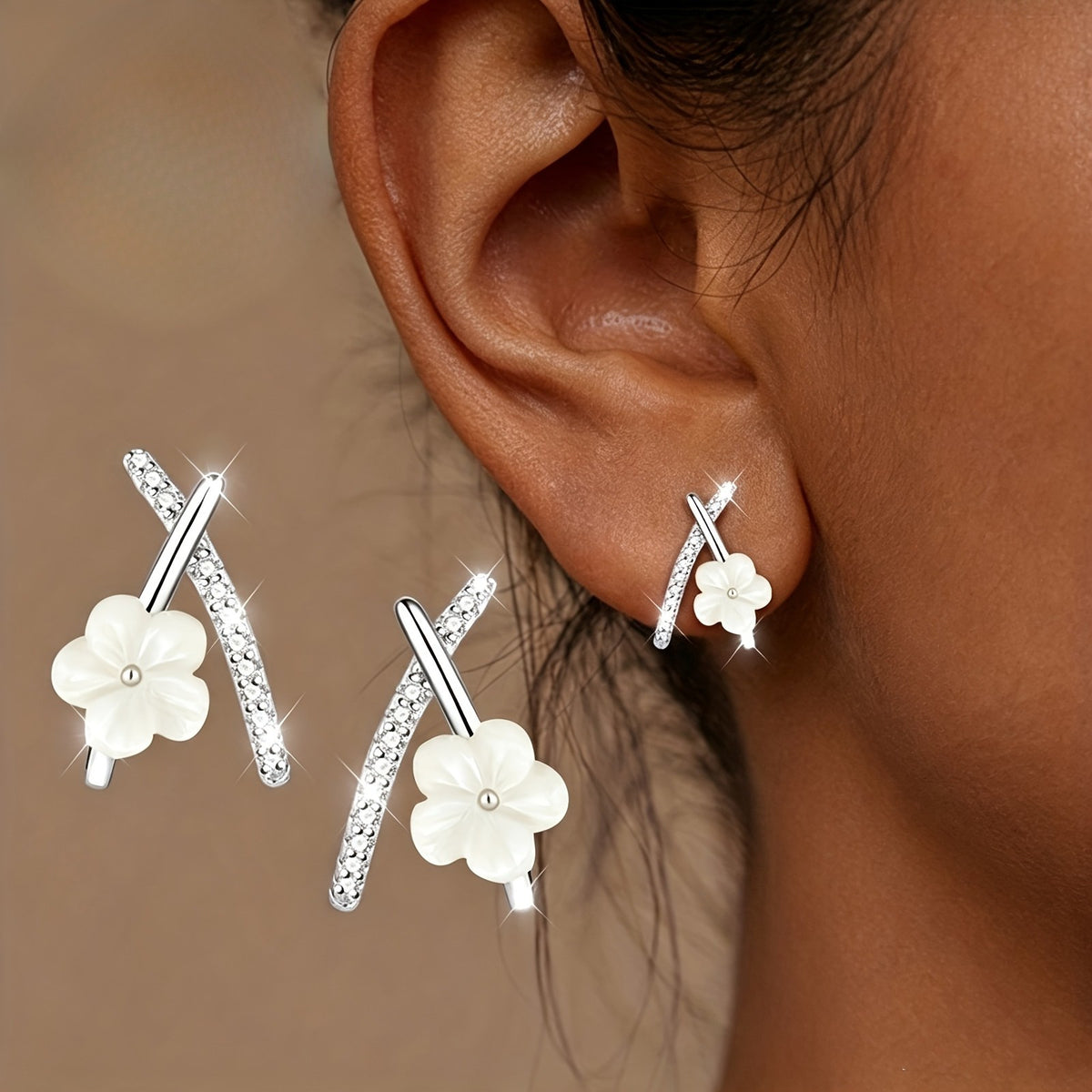 Crystal Cross Flower Stud Earrings
