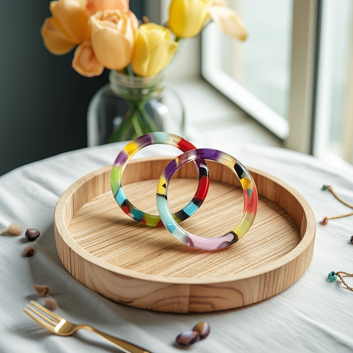 Multicolor Swirl Resin Ring Set