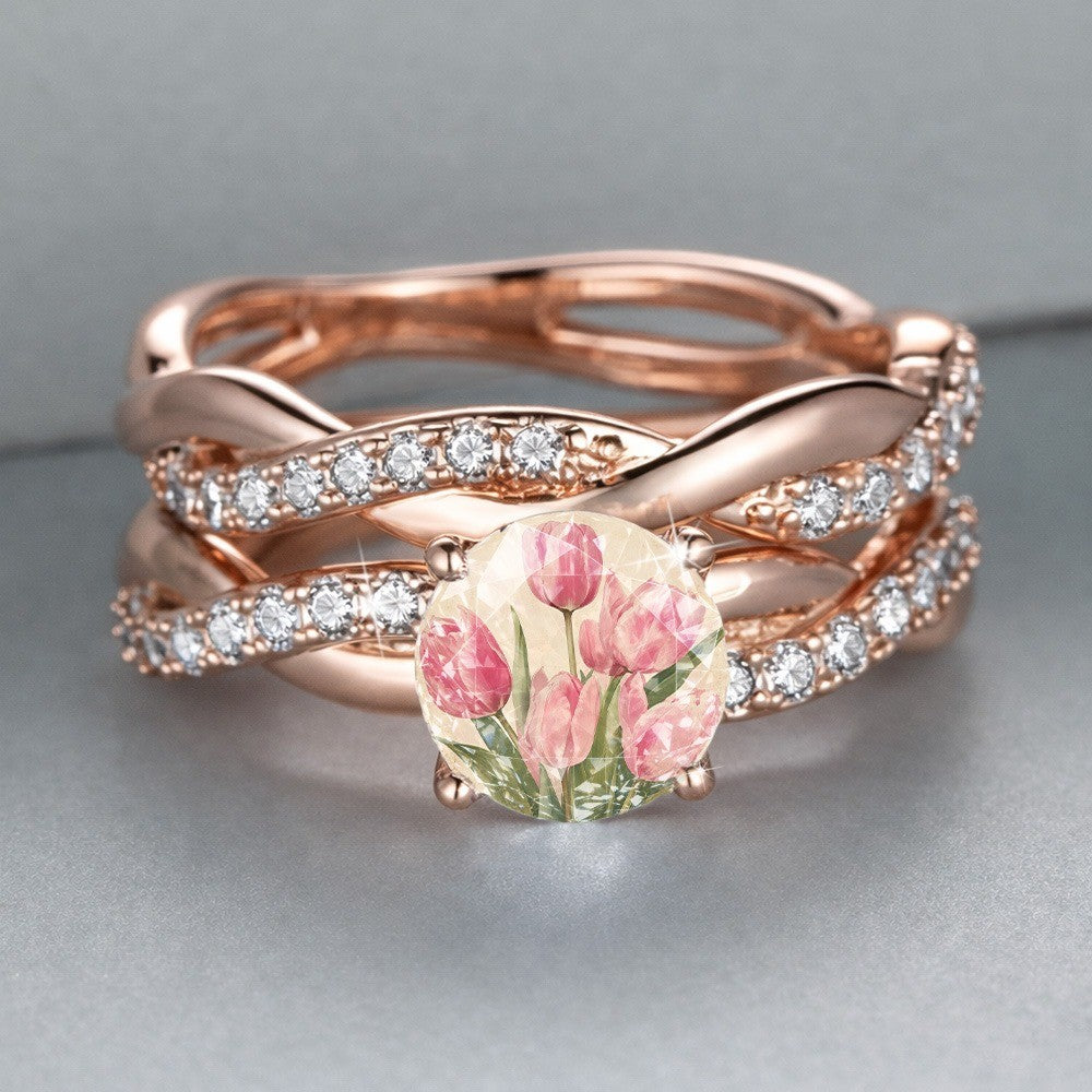 Pink Tulip Floral Ring