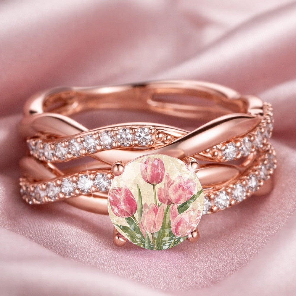 Pink Tulip Floral Ring