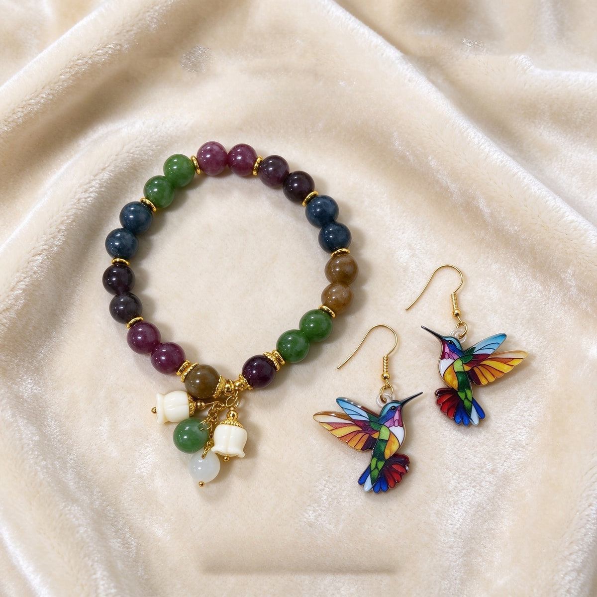Colorful Hummingbird & Bead Charm Set