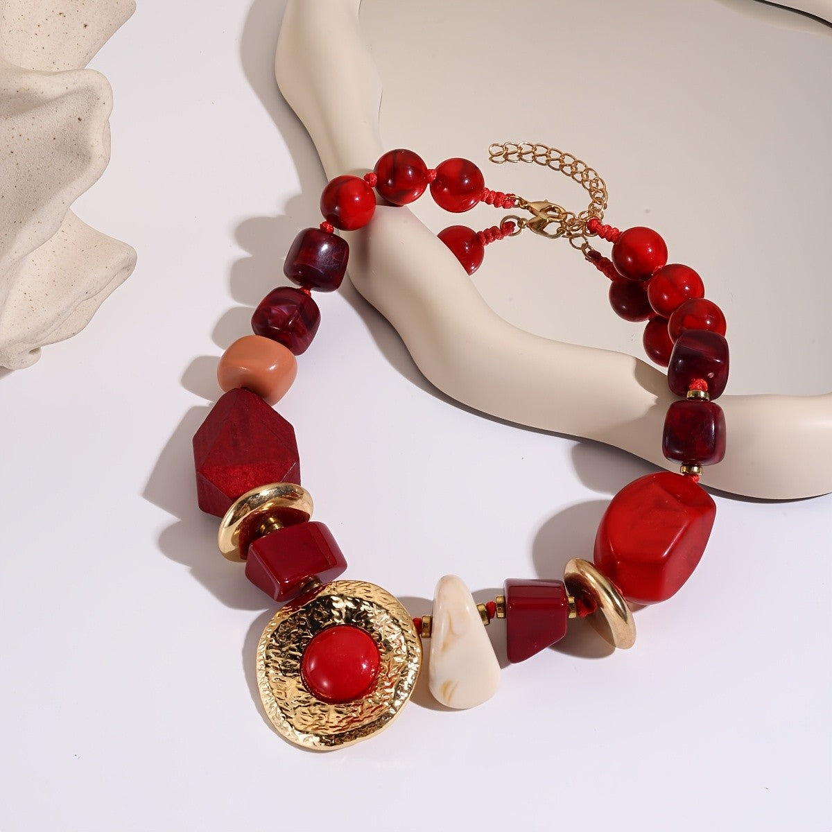 Burgundy Geometric Medallion Necklace