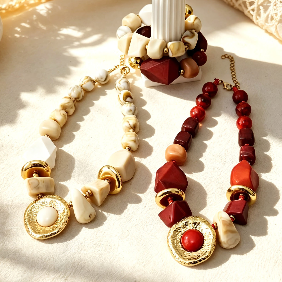 Burgundy Geometric Medallion Necklace
