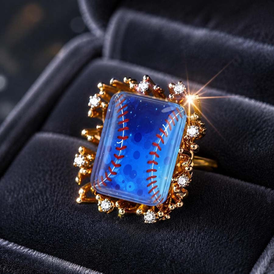 Blue Baseball Stitch Statement Ring