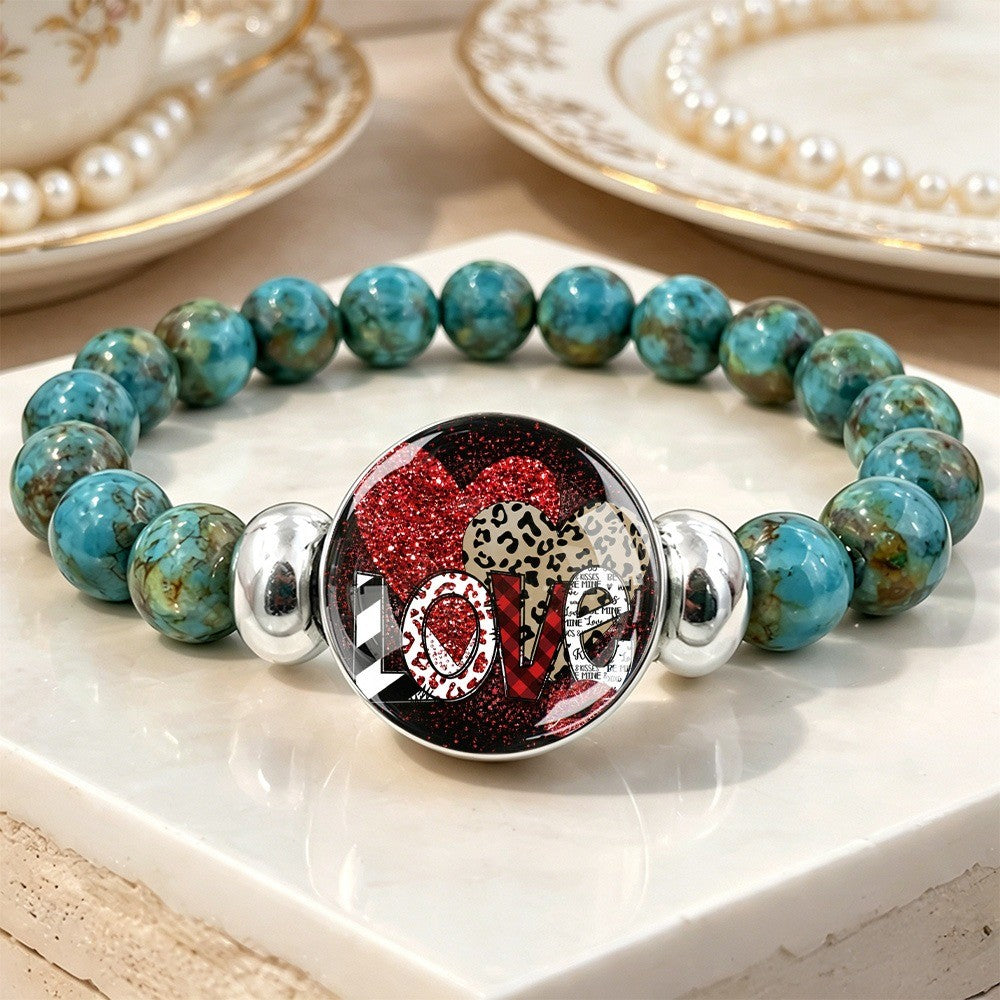 Love Motif Turquoise Bead Bracelet