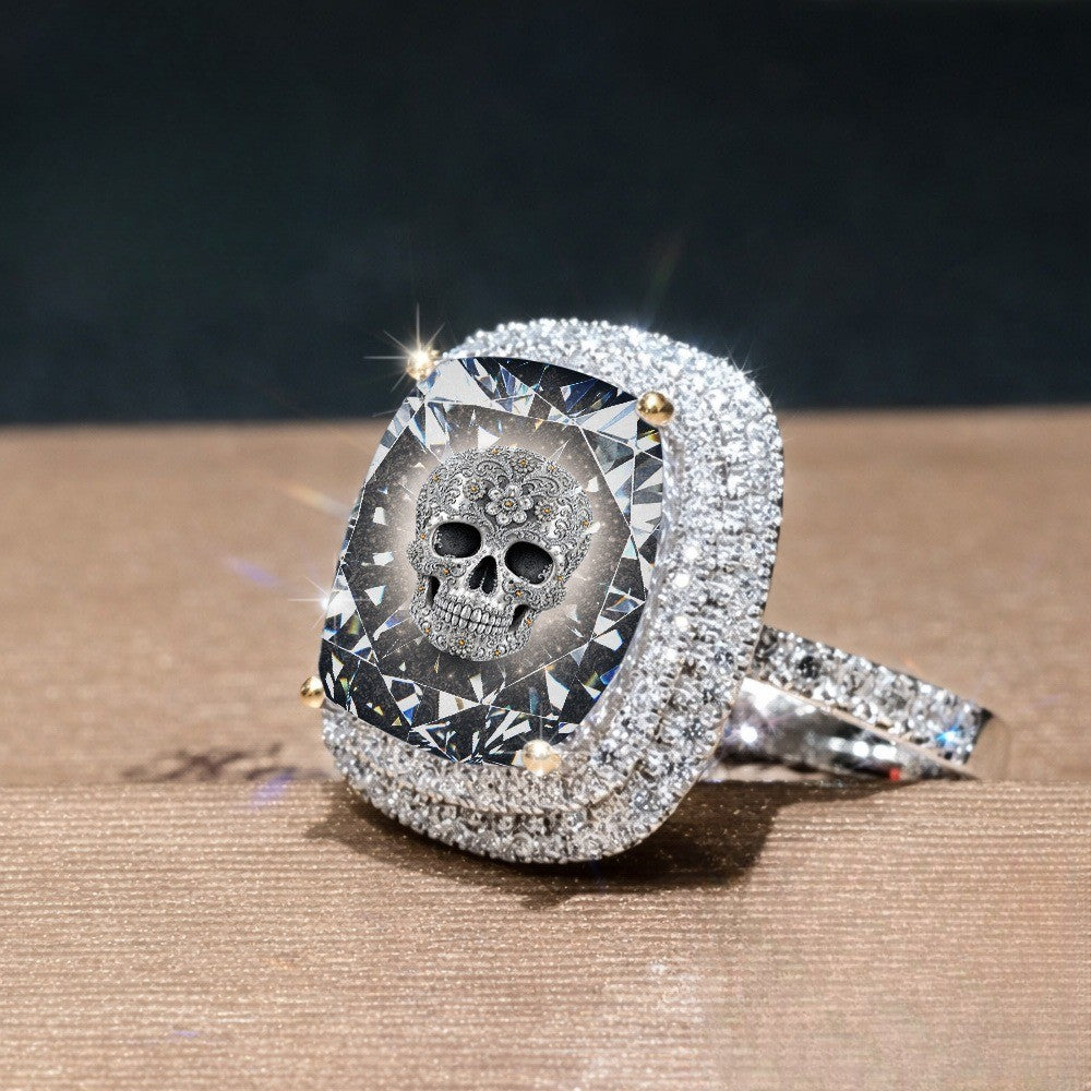 Ornate Skull Square Ring