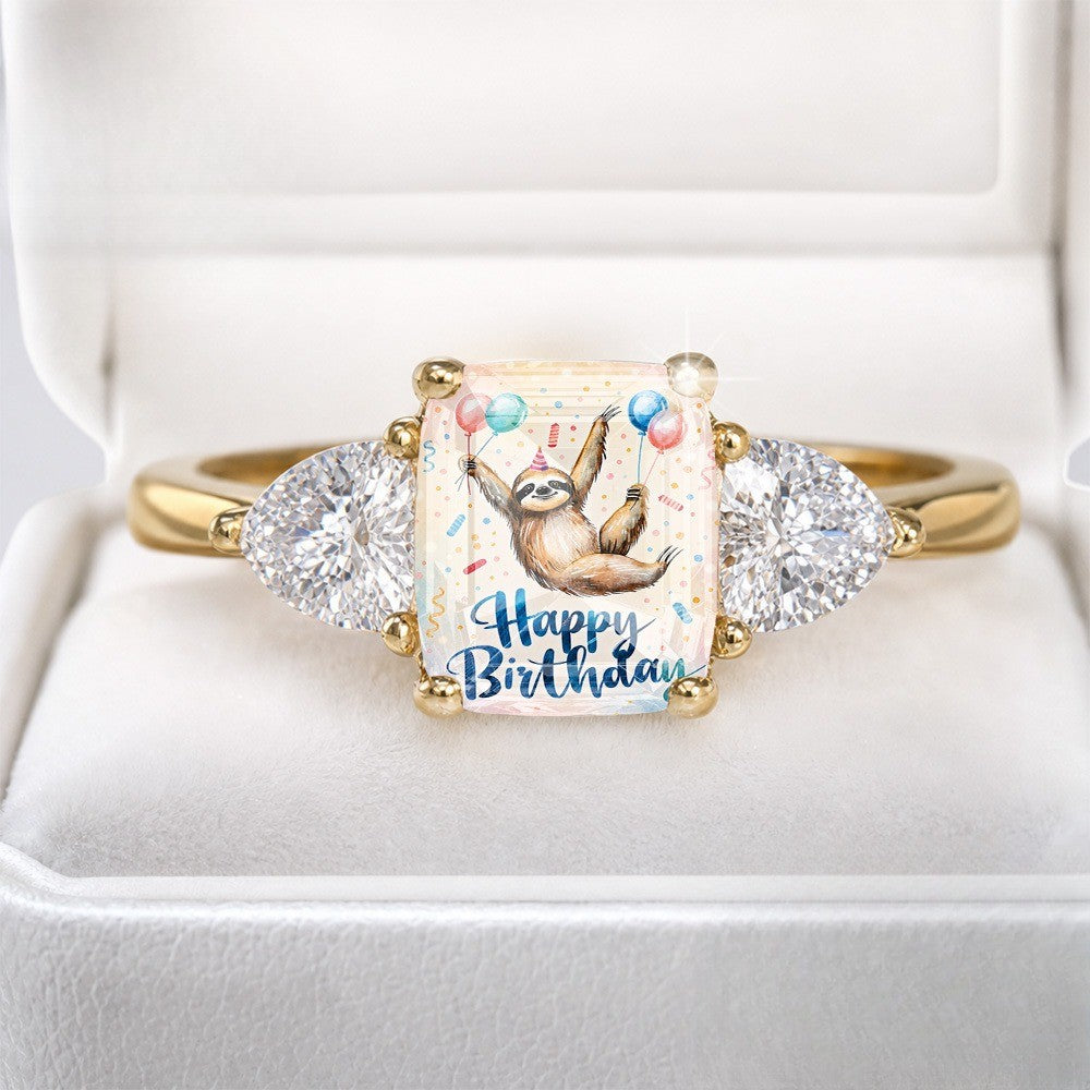 Sloth Birthday Square Ring