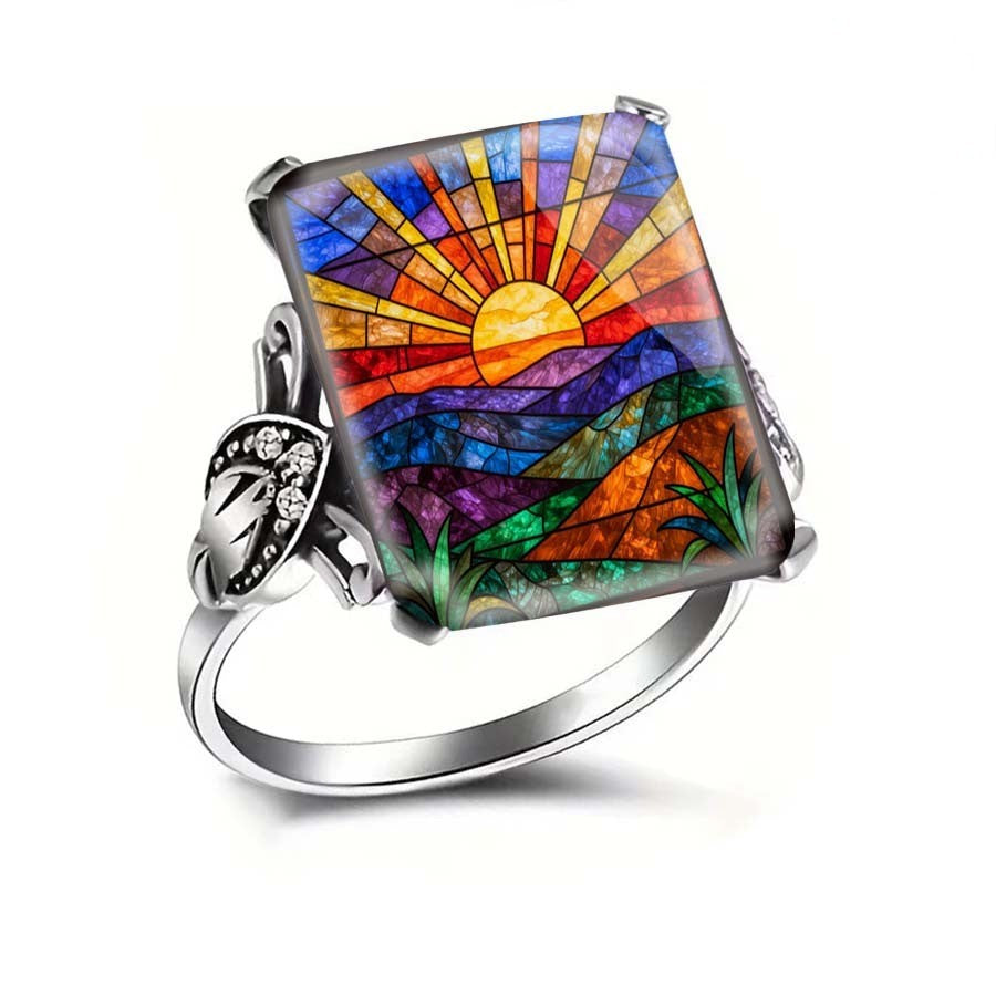 Stained Glass Sunrise Square Ring