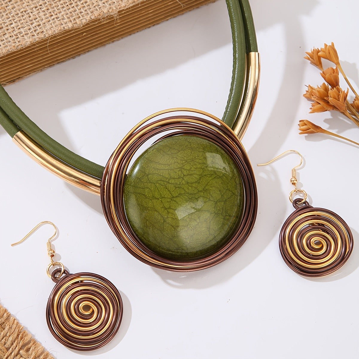Round Resin Cord Necklace & Earring Set